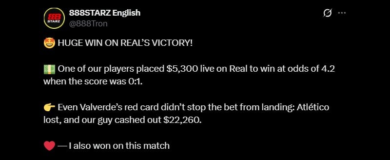 Twitter 22K Football Win at 888Starz